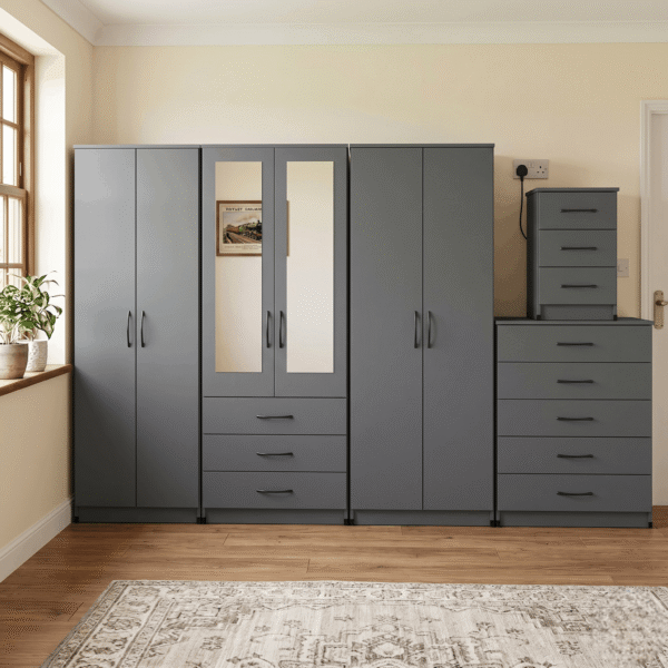6-Door Wardrobe with 2 Half-Mirrors