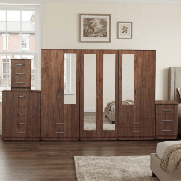 6-Door Wardrobe with Mixed Full & Half-Mirrors