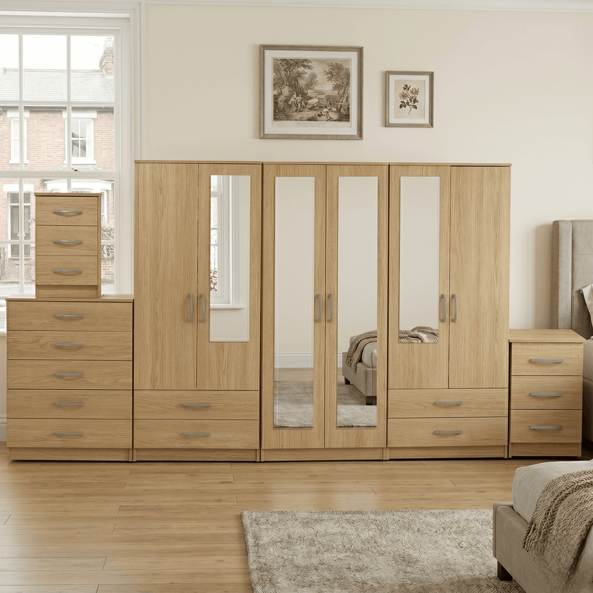 6-Door Wardrobe with Mixed Full & Half-Mirrors