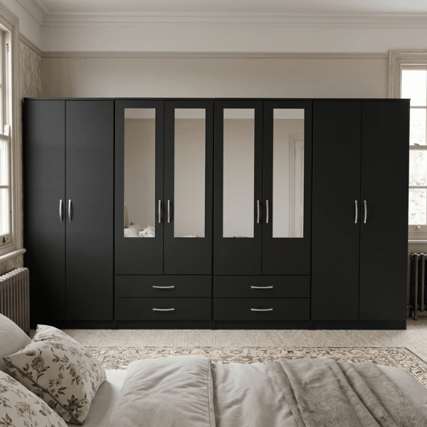 8-Door Octet Wardrobe with 4 Drawers & 4 Half-Mirrors