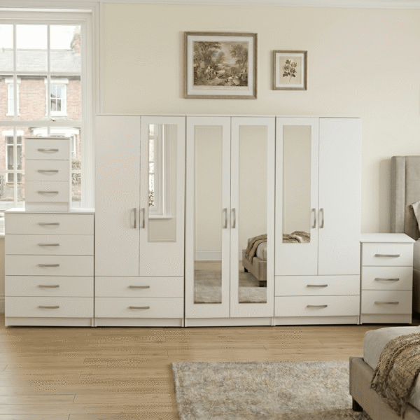 6-Door Wardrobe with Mixed Full & Half-Mirrors