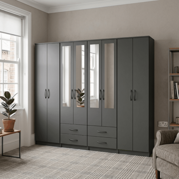 8-Door Octet Wardrobe with 4 Drawers & 4 Half-Mirrors