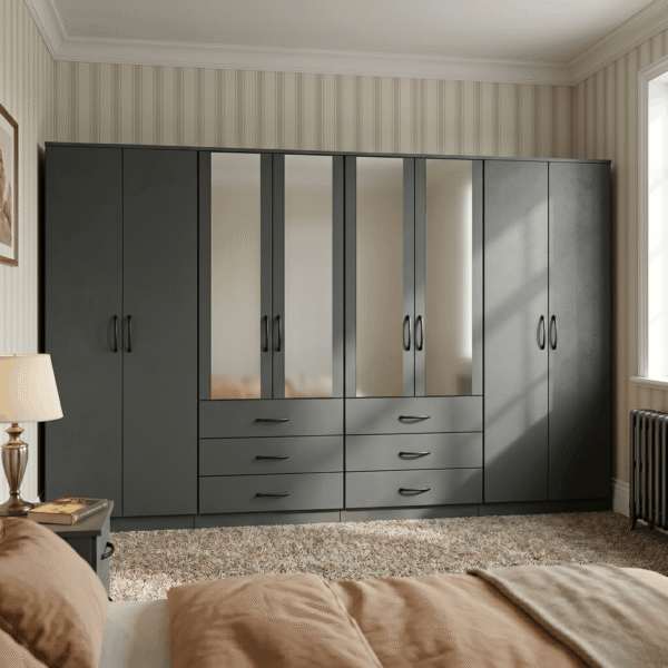 8-Door Octet Wardrobe with 6 Drawers & 4 Half-Mirrors