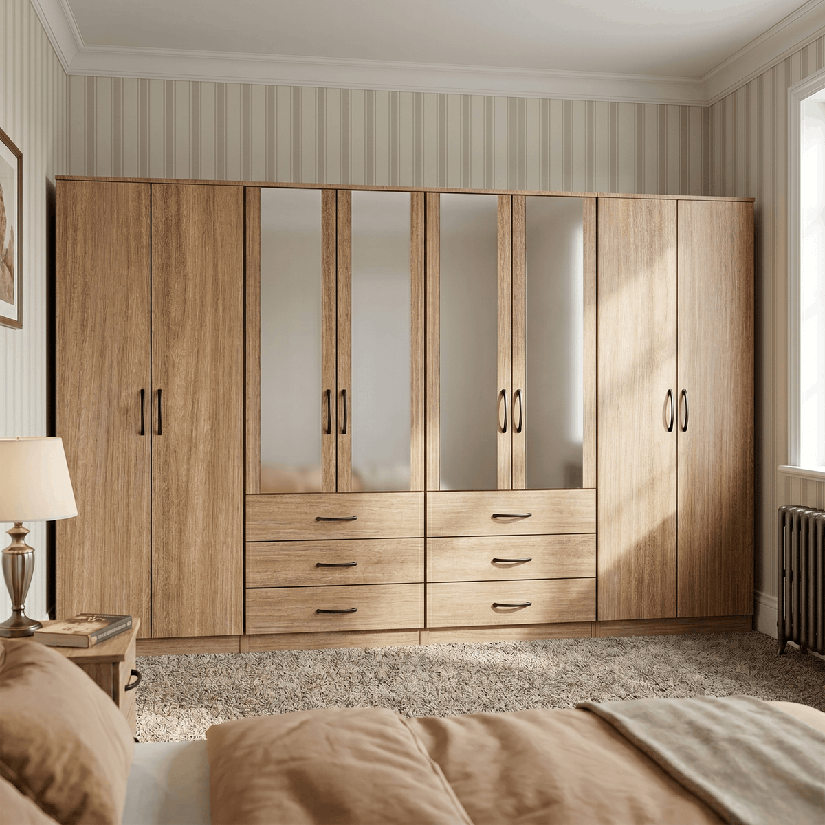 8-Door Octet Wardrobe with 6 Drawers & 4 Half-Mirrors