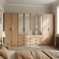 8-Door Octet Wardrobe with 6 Drawers & 4 Half-Mirrors
