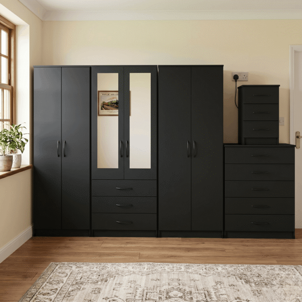 6-Door Wardrobe with 2 Half-Mirrors