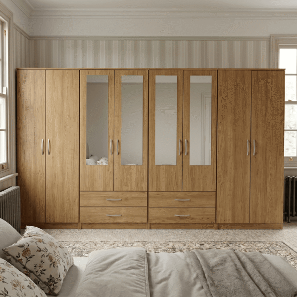 8-Door Octet Wardrobe with 4 Drawers & 4 Half-Mirrors