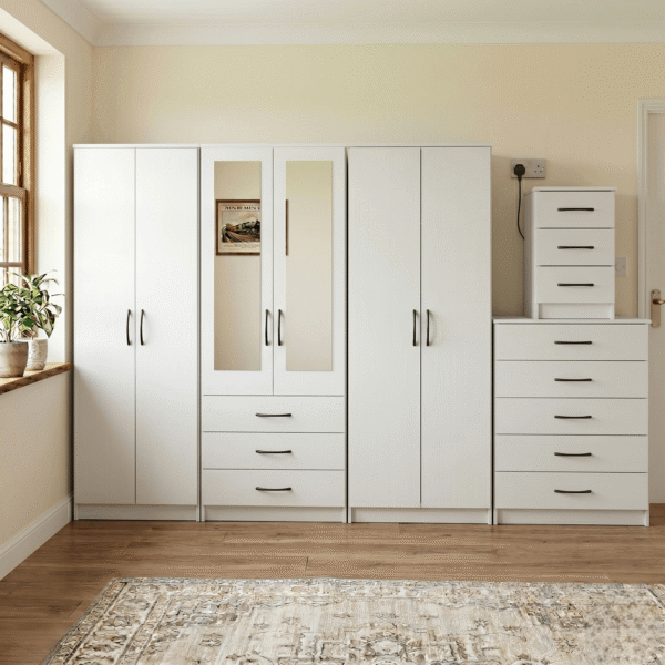 6-Door Wardrobe with 2 Half-Mirrors