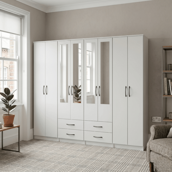 8-Door Octet Wardrobe with 4 Drawers & 4 Half-Mirrors