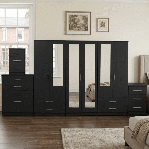 6-Door Wardrobe with Mixed Full & Half-Mirrors